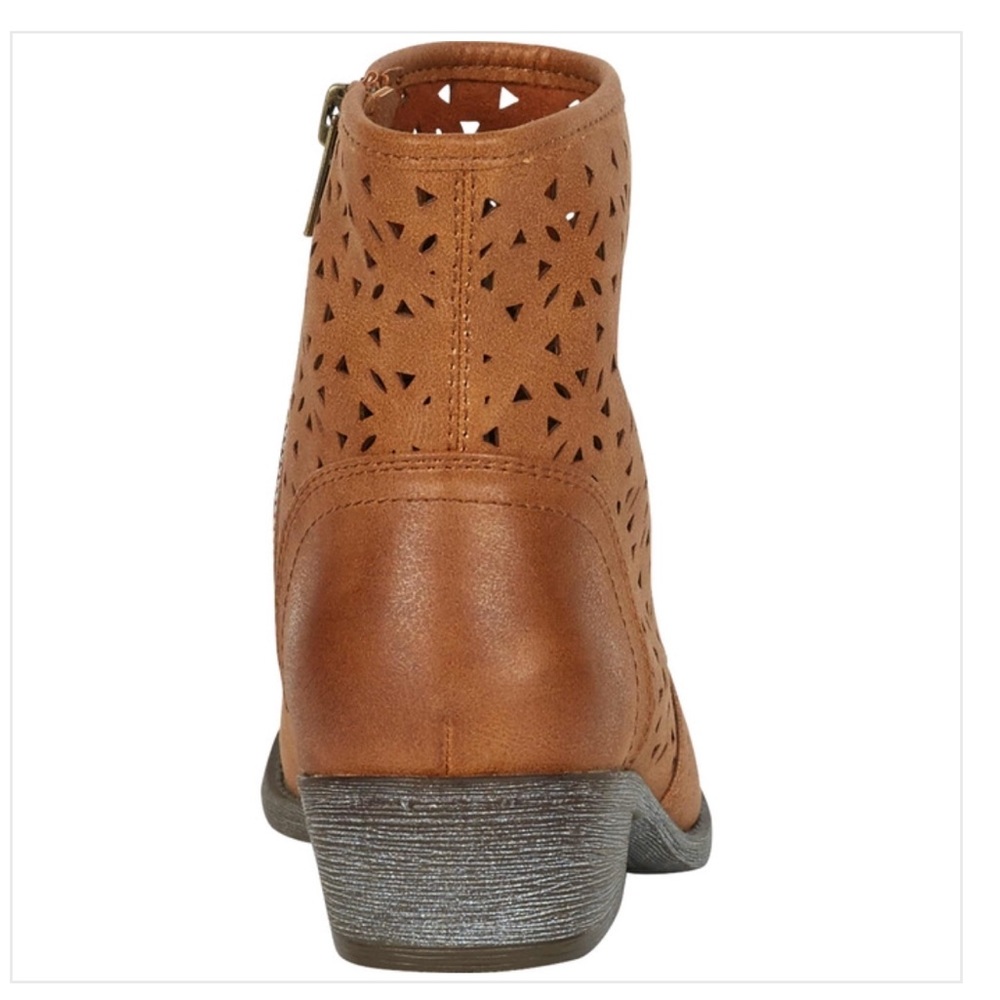 Rustic Distressed Cognac Perforated Ankle Boots - Picture 6 of 7